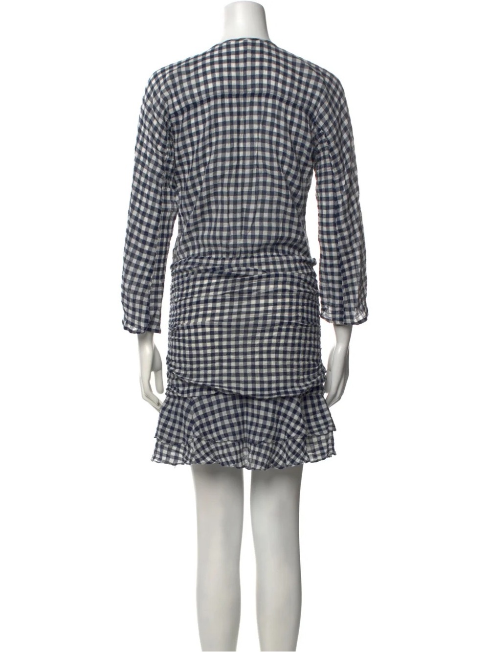 Veronica Beard Navy and White Gingham Ruffle Hem Dress - Picture 4 of 7